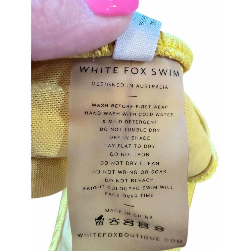White Fox Women's Bikini Yellow Ribbed Front Closure Cheeky Bottom Size Medium - Picture 5 of 9